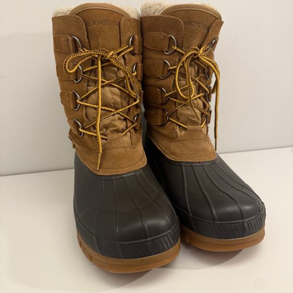 Lands End 487501 Mens Expedition Suede Snow Boot Mid Calf Dark Caramel Brown 10D main image 4